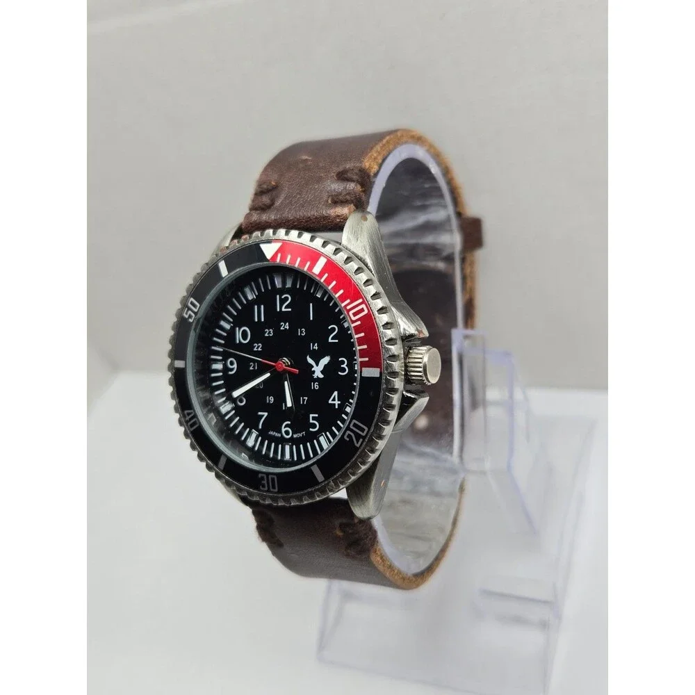 American Eagle Outfitters Mens Coke Bezel Brown Leather Quartz Watch New Battery